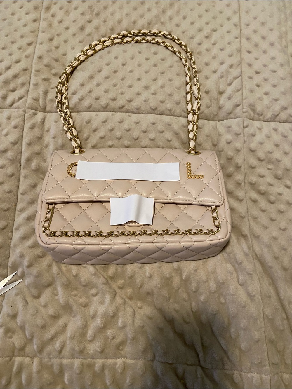Blush Pink Quilted Chain Shoulder Bag with Gold hardware accents